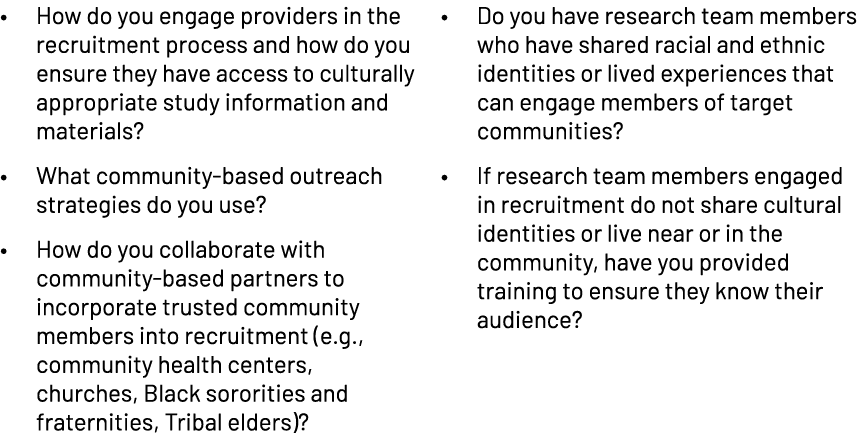 • How do you engage providers in the recruitment process and how do you ensure they have access to culturally appropr...